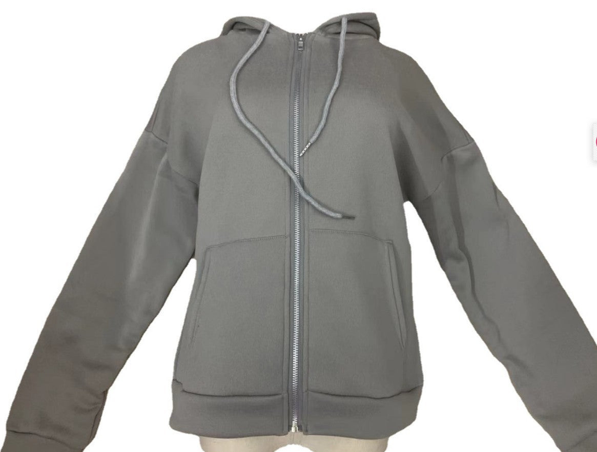 Casual Zipper Velvet Long Sleves Women Hoody Tops