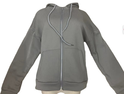 Casual Zipper Velvet Long Sleves Women Hoody Tops