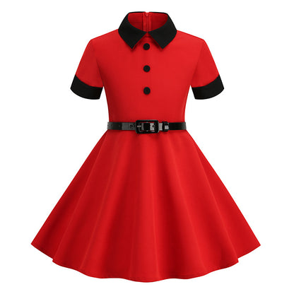 Vintage Short Sleeves Kids Dresses with Belt