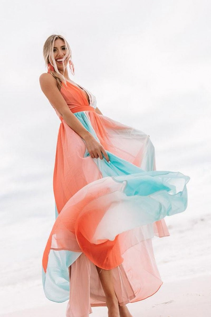 Sexy Rainbow Colors Tulle Long Dresses
