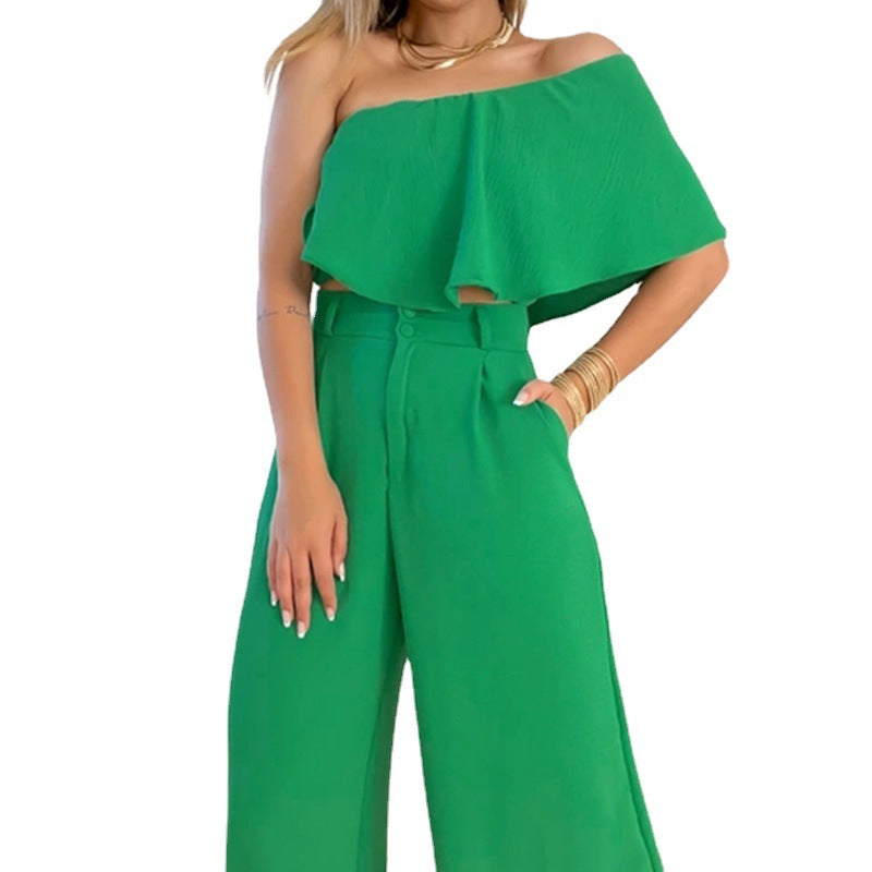 Women Ruffled Design Two Pieces Suits