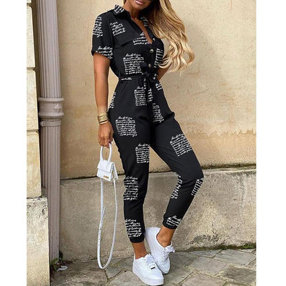 Summer Turnover Collar Leisure Jumpsuits-STYLEGOING