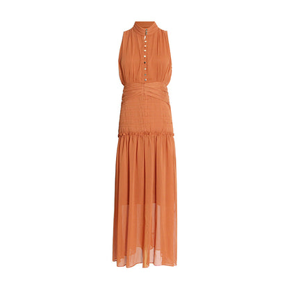 Chiffon High Neck Sleeveless Long Dresses