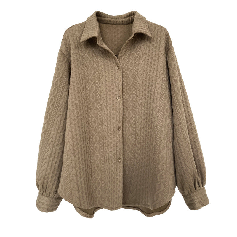 Soft Embossing Flowers Fall Long Sleeves Shirts