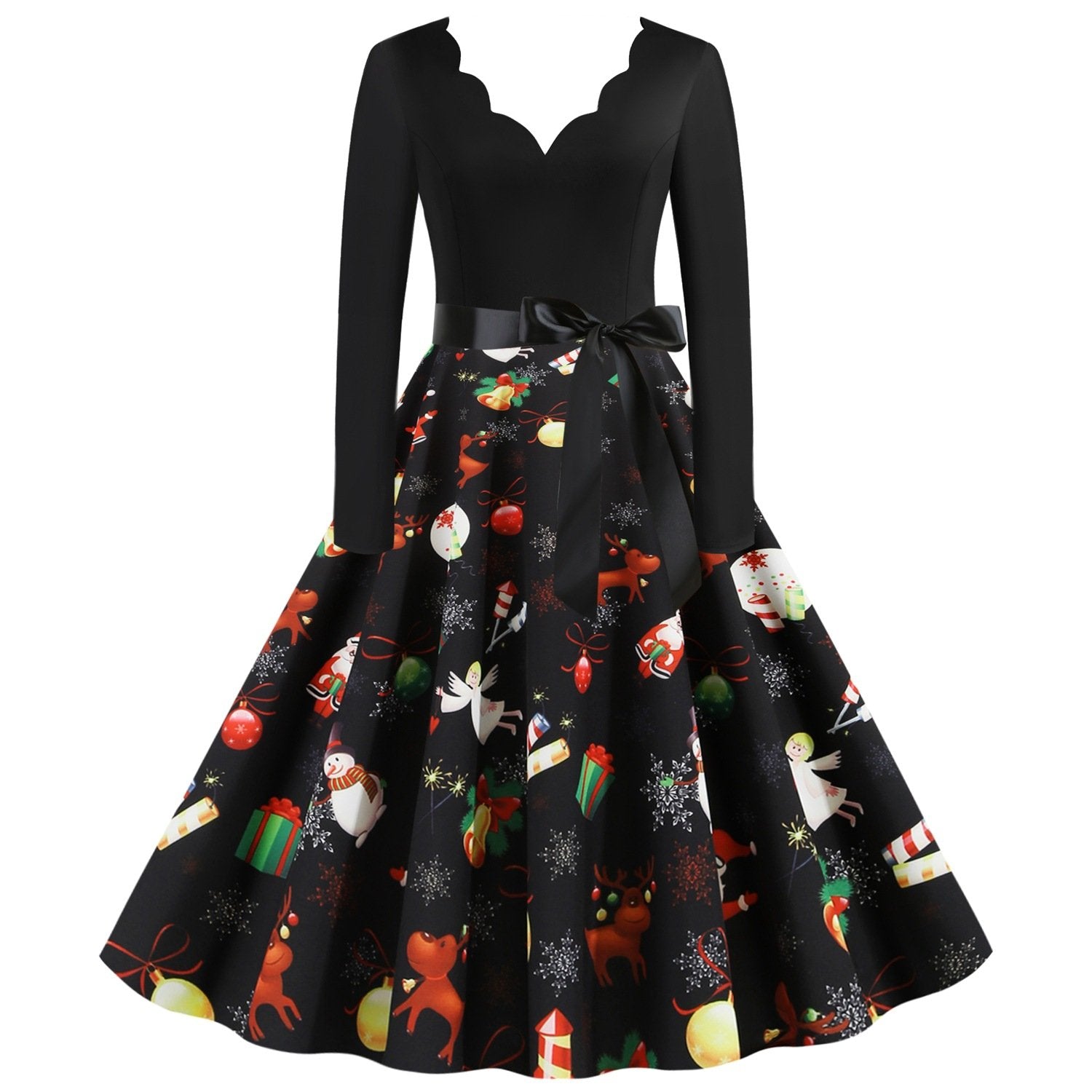 Women Long Sleeves V Neck Christmas Winter Dresses-STYLEGOING
