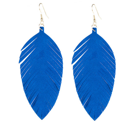Leaves Designed Tassels Pu Leather Women Earrings
