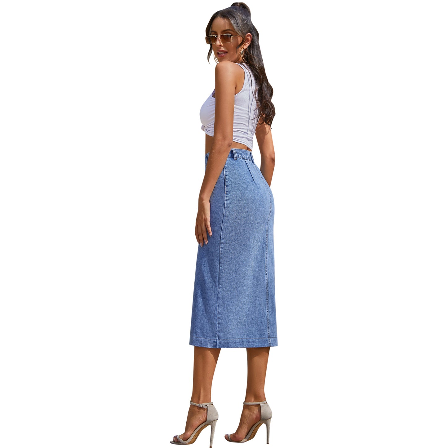 Sexy High Waist Slit Front Denim Skirts for Women
