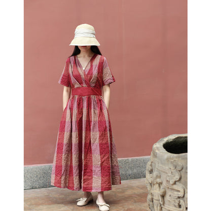 Summer Linen Vintage V Neck Long Maxi Dresses
