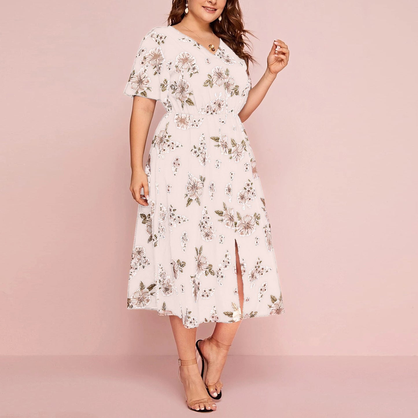 Women Chiffon Short Sleeves Plus Sizes Dresses