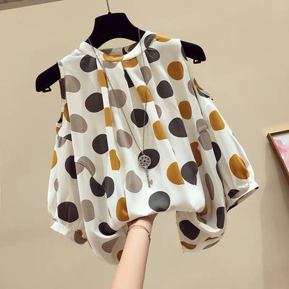 Polk Dot Chiffon Women Shirts Blouses