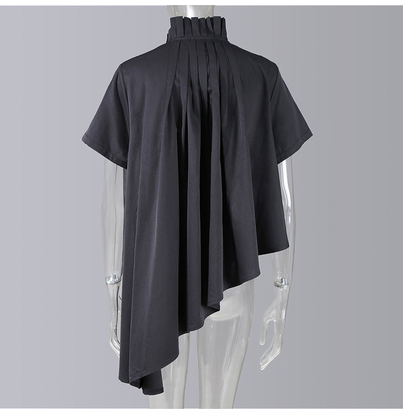Designed Stand Collar Irregular Summer Women Shirts