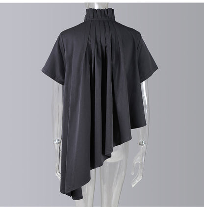 Designed Stand Collar Irregular Summer Women Shirts