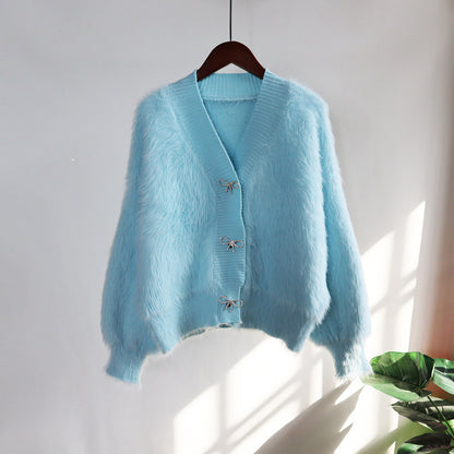 Warm Mink Wool Knitting Women Overcoat