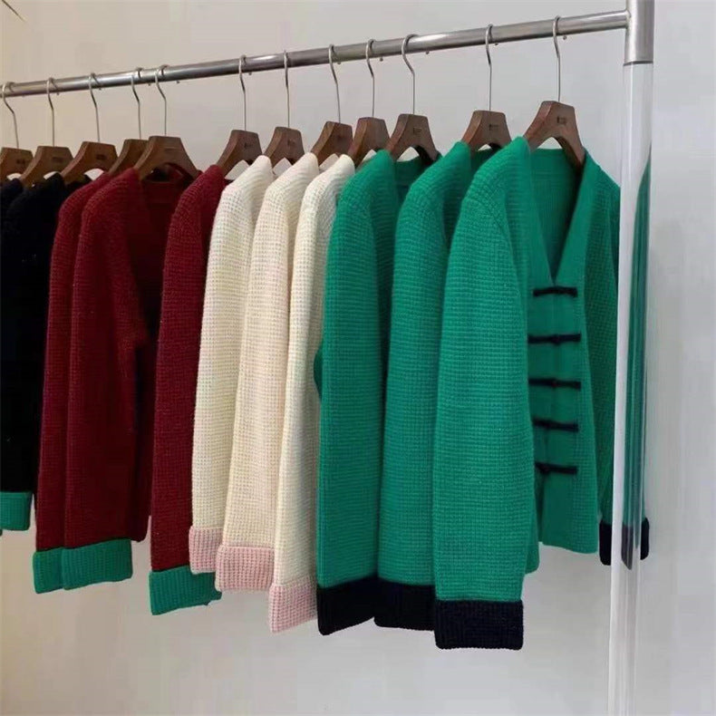 Vintage Knot Button Design Knitting Sweaters for Women