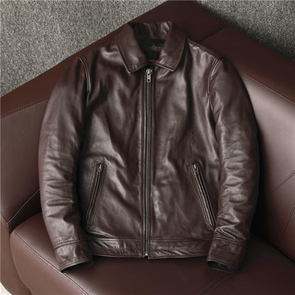 Brown Cowhide Leather Business Jackets for Men