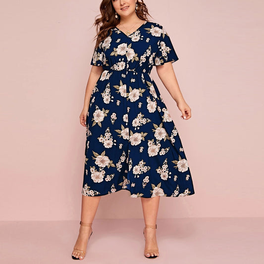 Women Chiffon Short Sleeves Plus Sizes Dresses
