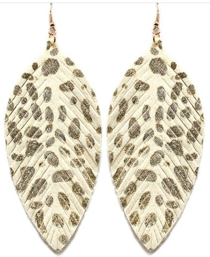 Leopard Print Leaf Design Drop Earring for Women
