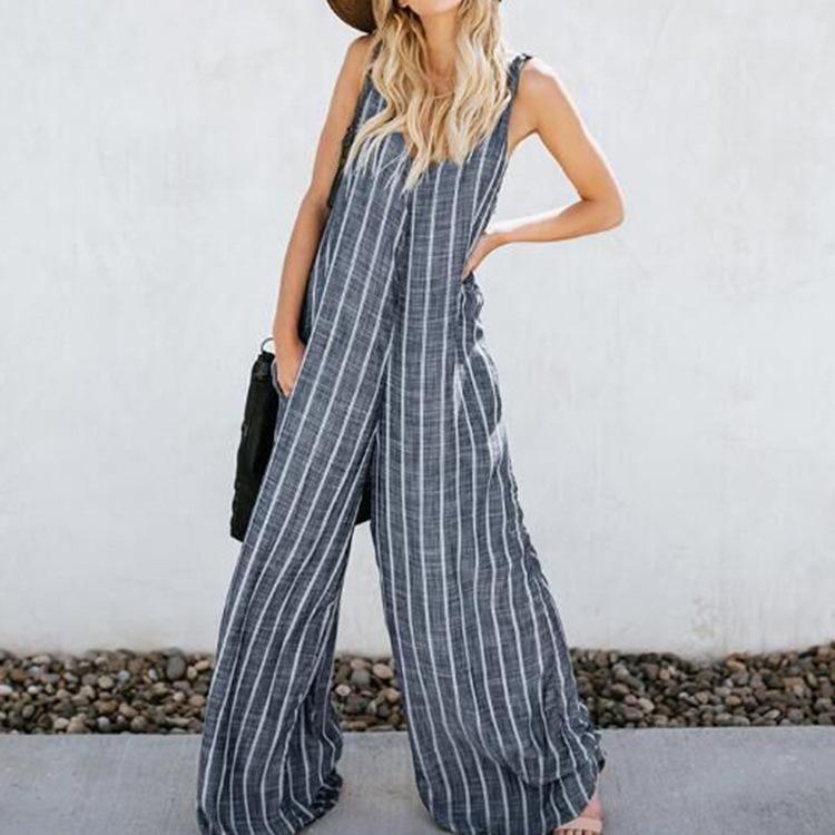 Summer Striped Plus Sizes Casual Jumpsuits-STYLEGOING