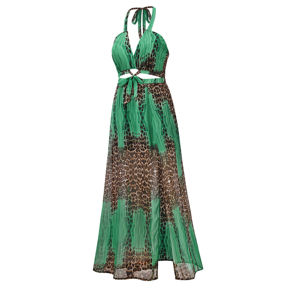 Sexy Leopard Backless Chiffon Boho Dresses