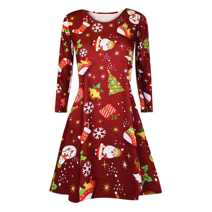 Merry Christmas Santa Claus Women Long Sleeves Dresses
