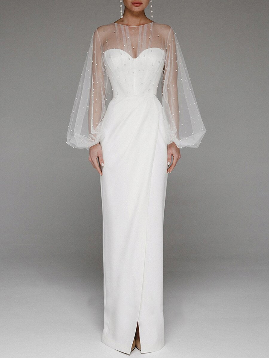 Elegant Strapless Pearl Design Long Dresses for Women