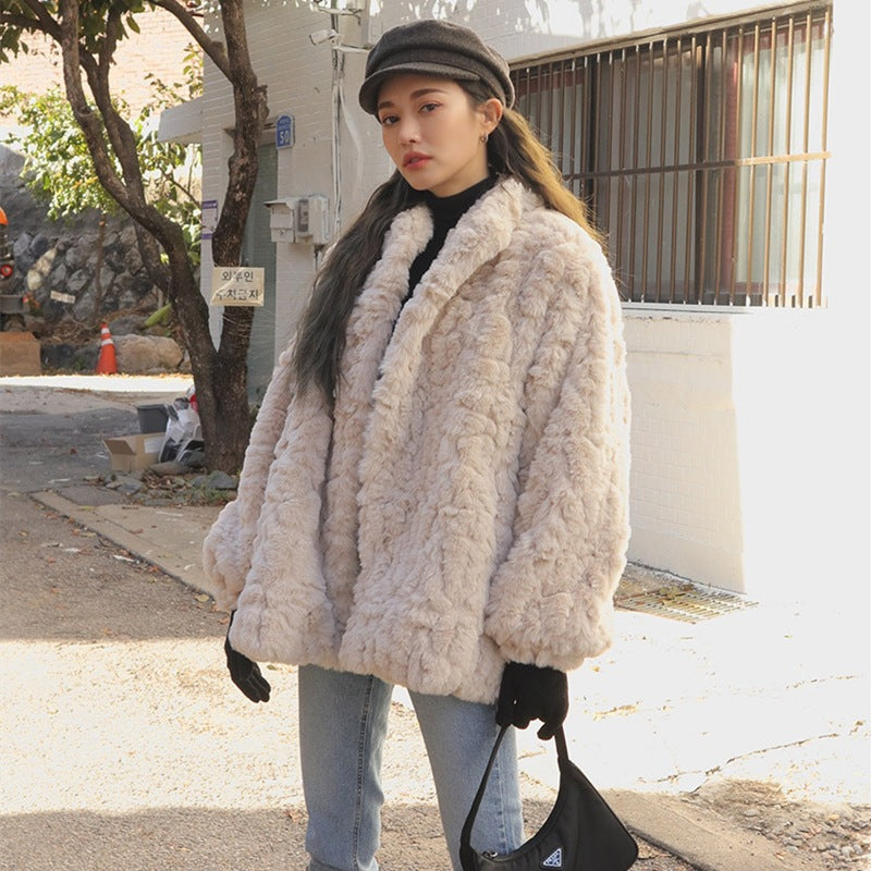 Winter Ivory Sherpa Stand Collar Overcoats for Women