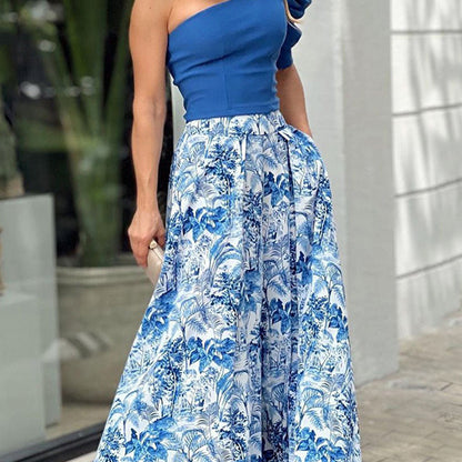 Sexy One Shoulder Tank Top & Wide Leg Pants Summer Women Outfits
