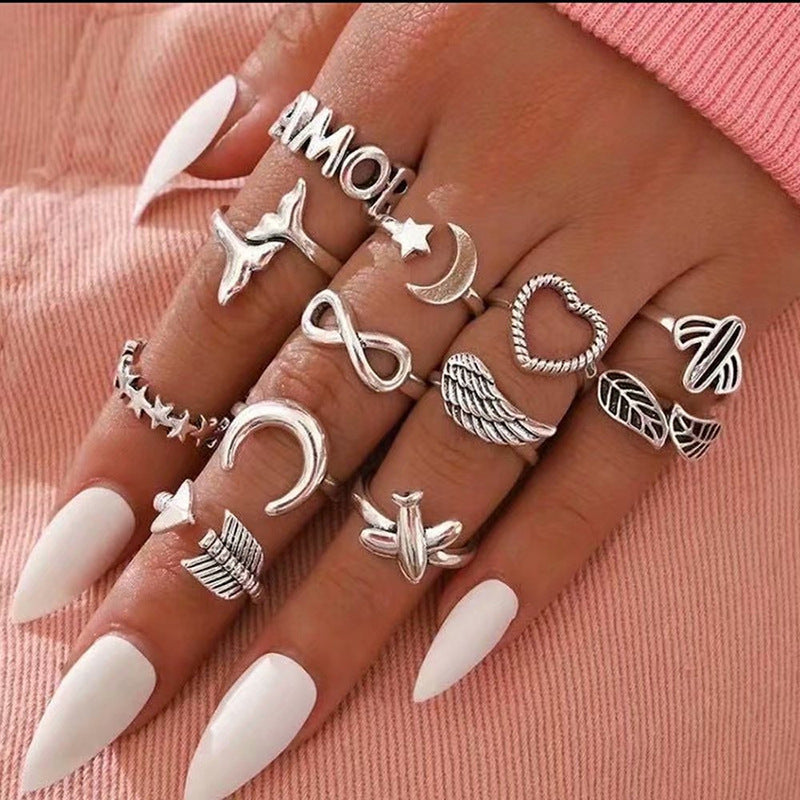 Vintage Boho Style Micro Inlays Ring Sets