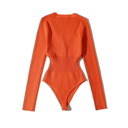 Women Slim Waist Long Sleeves Knitting Basic Romper Shirts