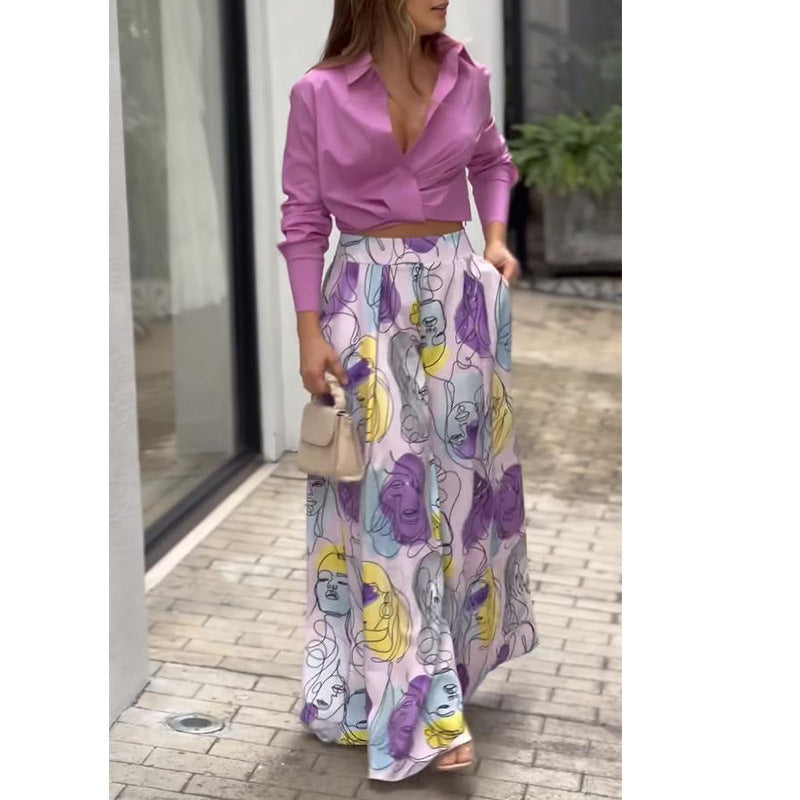 Summer Casual Long Sleeves Shirts and Wide Leg Pants Women Suits