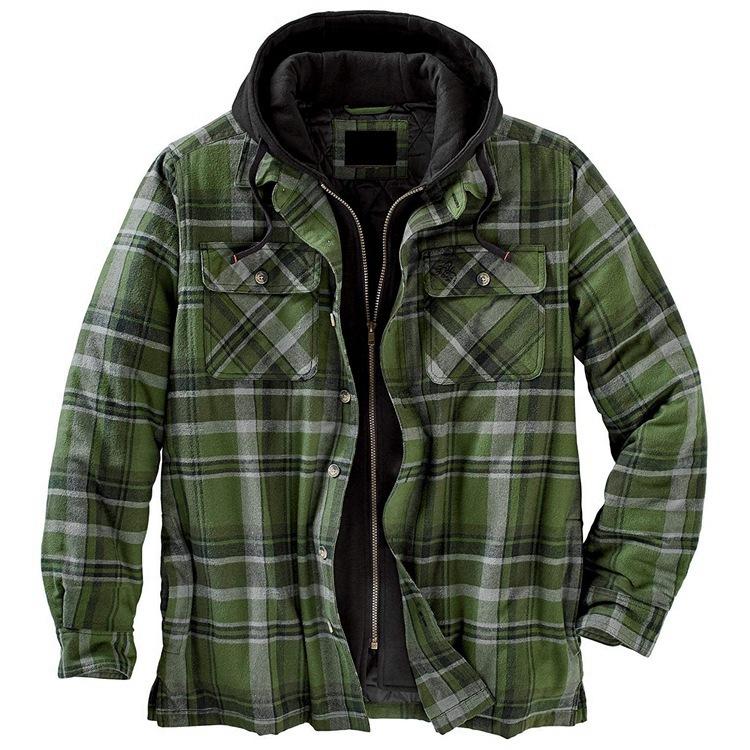 Long Sleeves Plaid Hoodies Winter Overcoat for Men-STYLEGOING