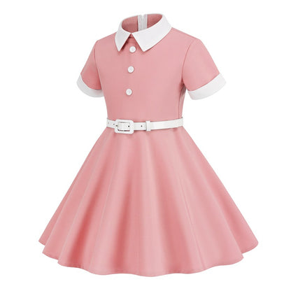 Vintage Short Sleeves Kids Dresses with Belt