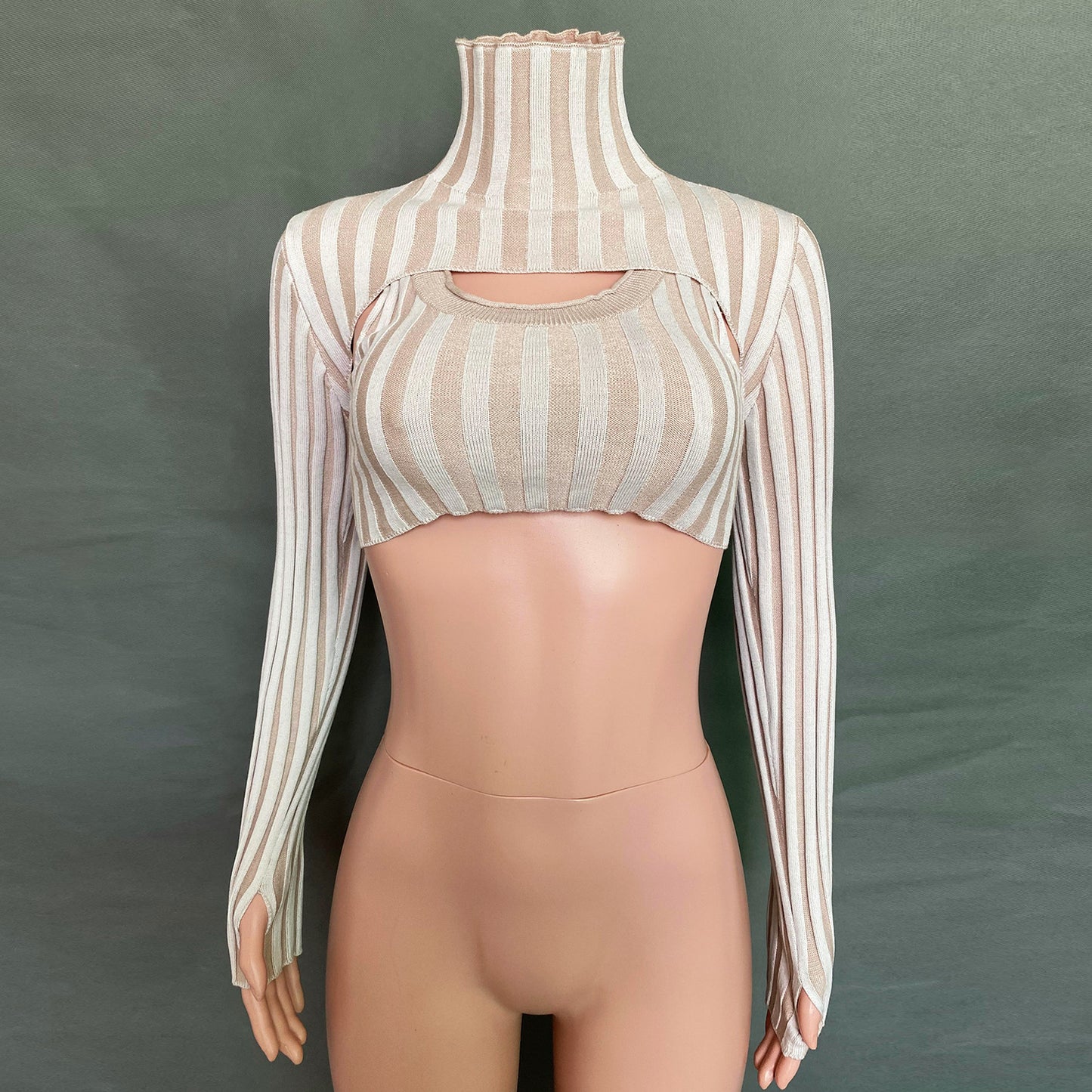 Sexy High Neck Knitting Women Short Tops Suits