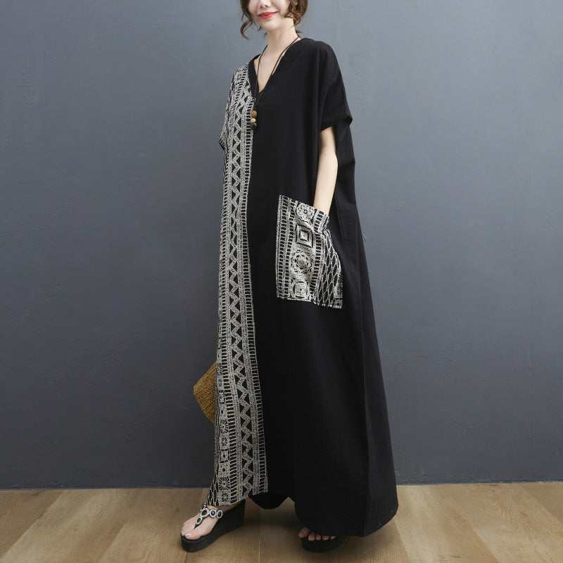 Vintage Pocket Design Plus Sizes Long Cozy Dresses