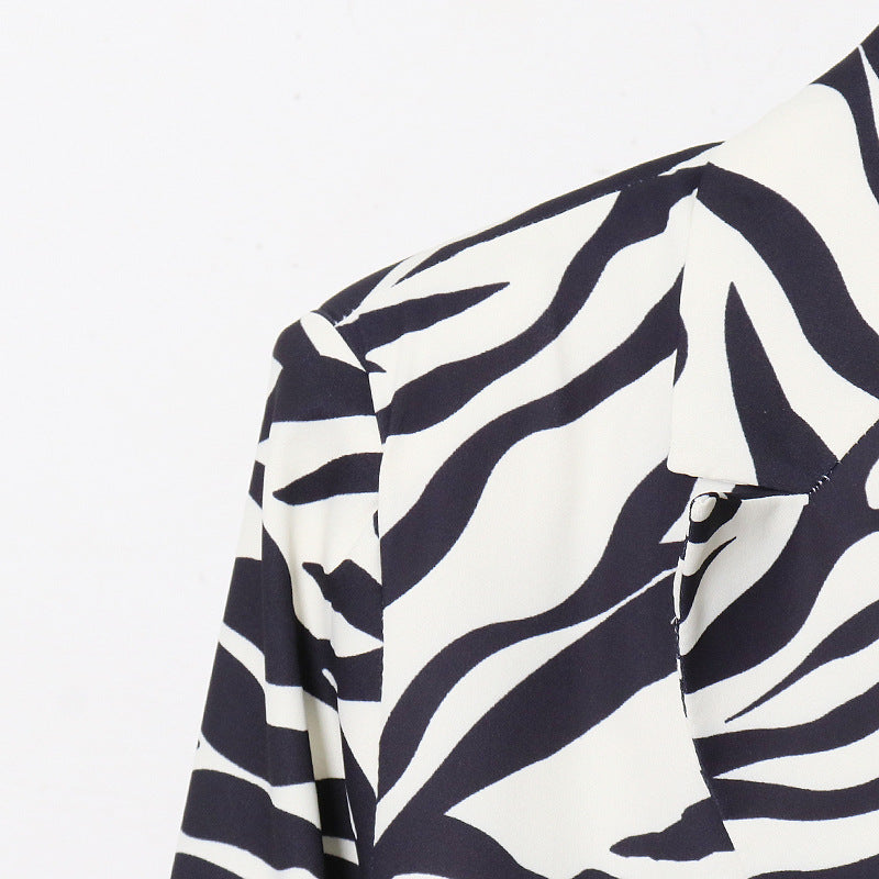 Women Zebra Print Office Lady Blazer Coats