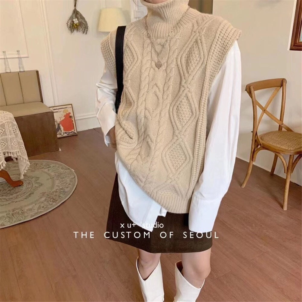 Winter Turtleneck Knitting Vest for Women
