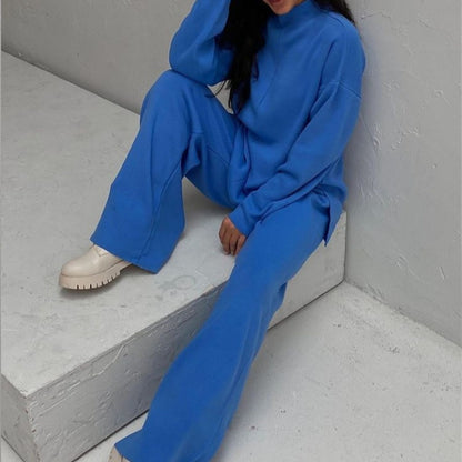 Winter Long Sleeves Knitted Tops and Wide Leg Pants