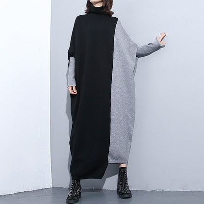 High Neck Knitting Bat Sleeves Irregular Cozy Long Dresses