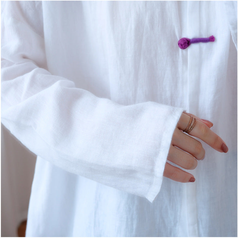 Vintage Linen White Long Sleeves Women Top Shirts