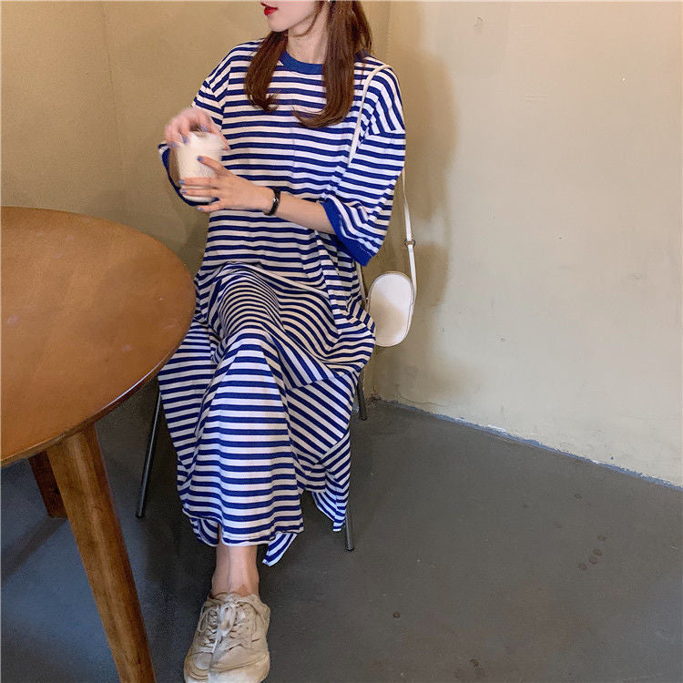 Designed Striped Summer Plus Sizes T Shirts Dresses