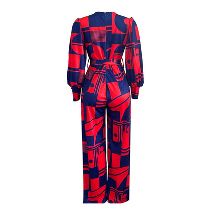 African Long Sleeves High Waist Casual Loose Women Jumpsuits