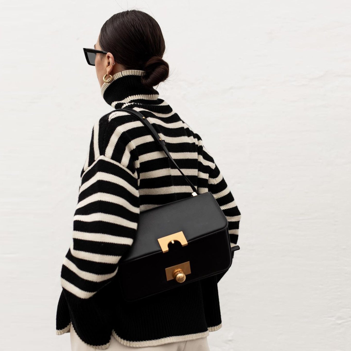 Women High Neck Knitting Striped Sweaters