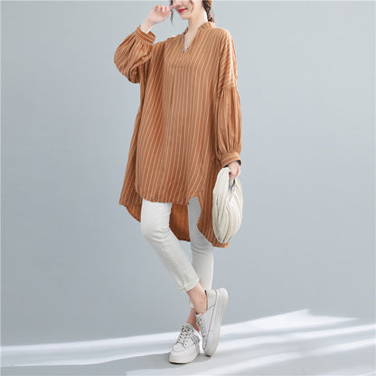 Designed Striped Long Shirts Dresses for Women