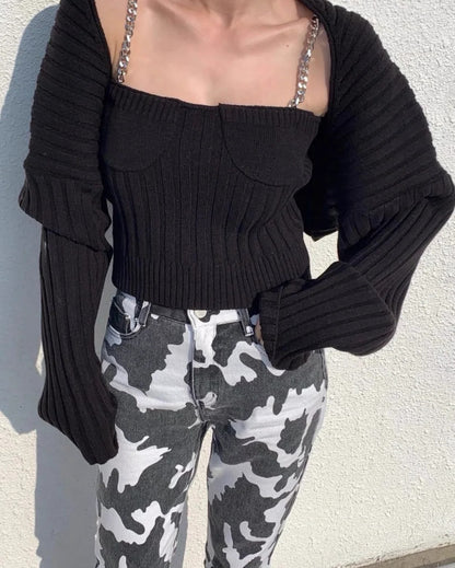 Autumn Women Knitted Straps&sweater Sets