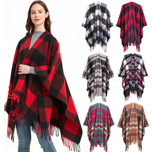 Winter Tassels Shawls Cape for Women