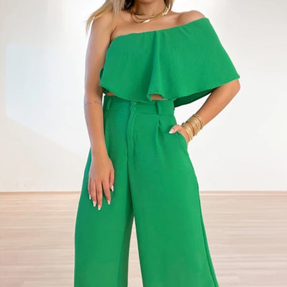 Women Ruffled Design Two Pieces Suits