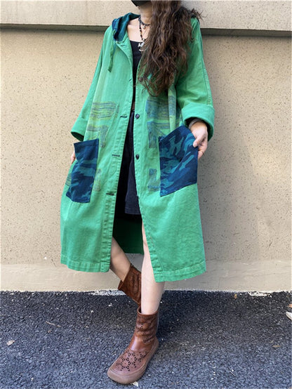 Vintage Plus Sizes Green Long Trenchcoat-STYLEGOING