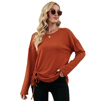 Casual Strawing Design Long Sleeves Blouses for Women
