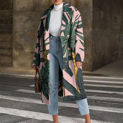 Leisure Fashion Floral Print Turover Collar Overcoat-STYLEGOING