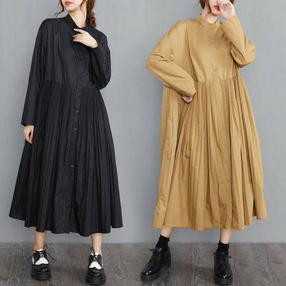 Vintage Stand Collar Plus Sizes Fall Shirts Dresses